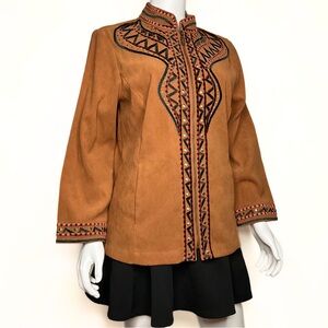 Bob Mackie Wearable Art Tribal Embroidery Faux Suede Jacket Womens SZ M Shacket